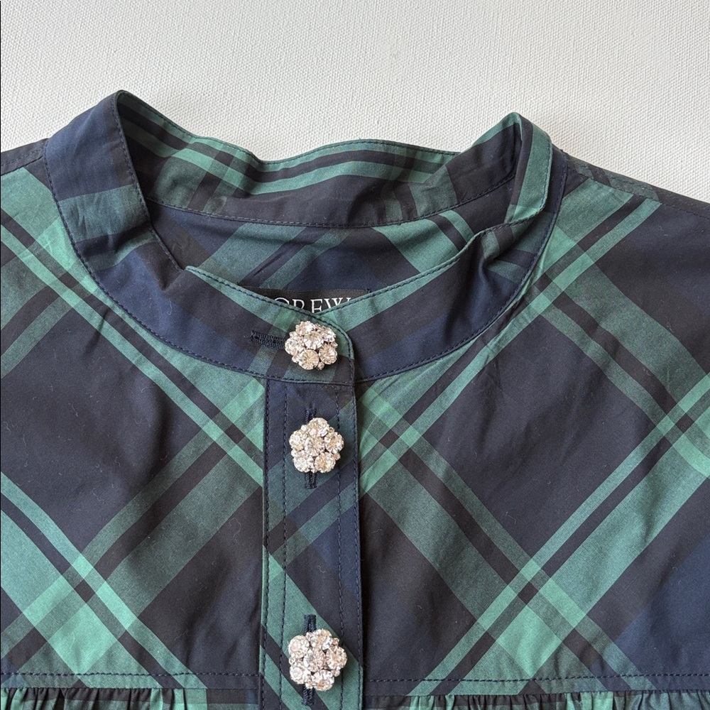 J.Crew Fresco Top With Jewel Buttons In Black Watch Tartan Plaid-NWT-MEDIUM - Picture 10 of 12